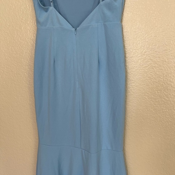 NWOT Stunning Enchantment Light Blue Backless Trumpet Hem Maxi Dress - Picture 7 of 10